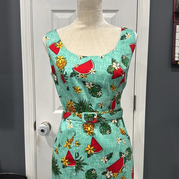 NWT Collectif London Ines Tropical Fruit Pencil Dress Size Large UK 14 US 10 NEW - Picture 2 of 13